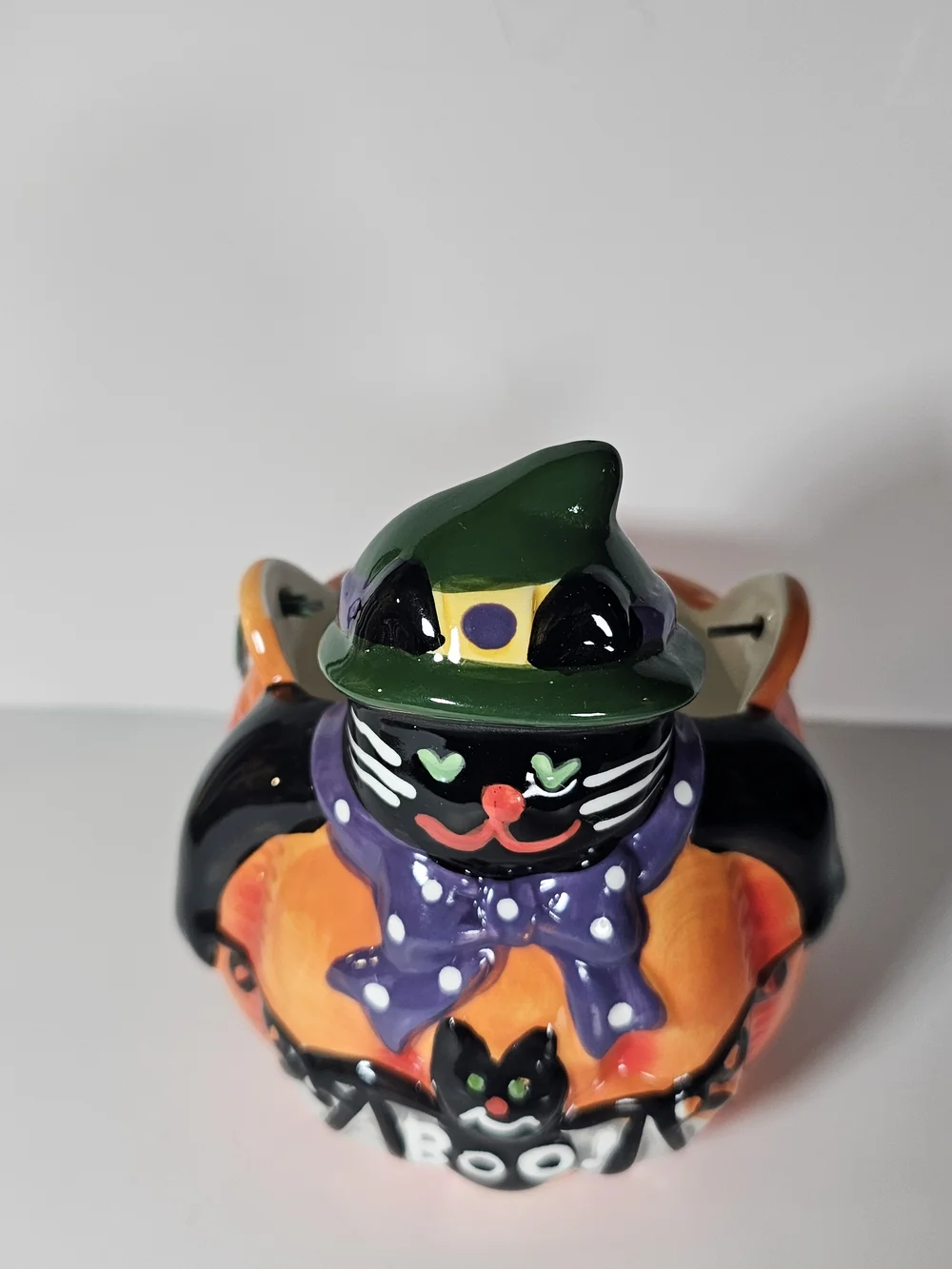 Halloween Black Cat Pumpkin Small Ceramic Candy Bucket Treat Pail BOO Decor